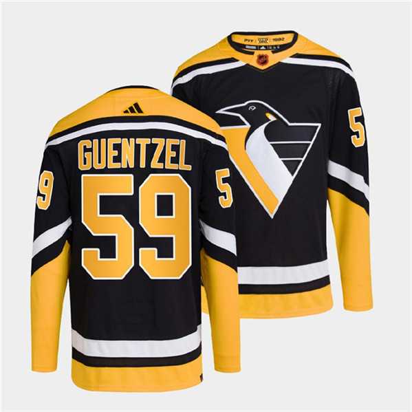 Men's Pittsburgh Penguins #59 Jake Guentzel Black 2022 Reverse Retro Stitched Jersey Dzhi